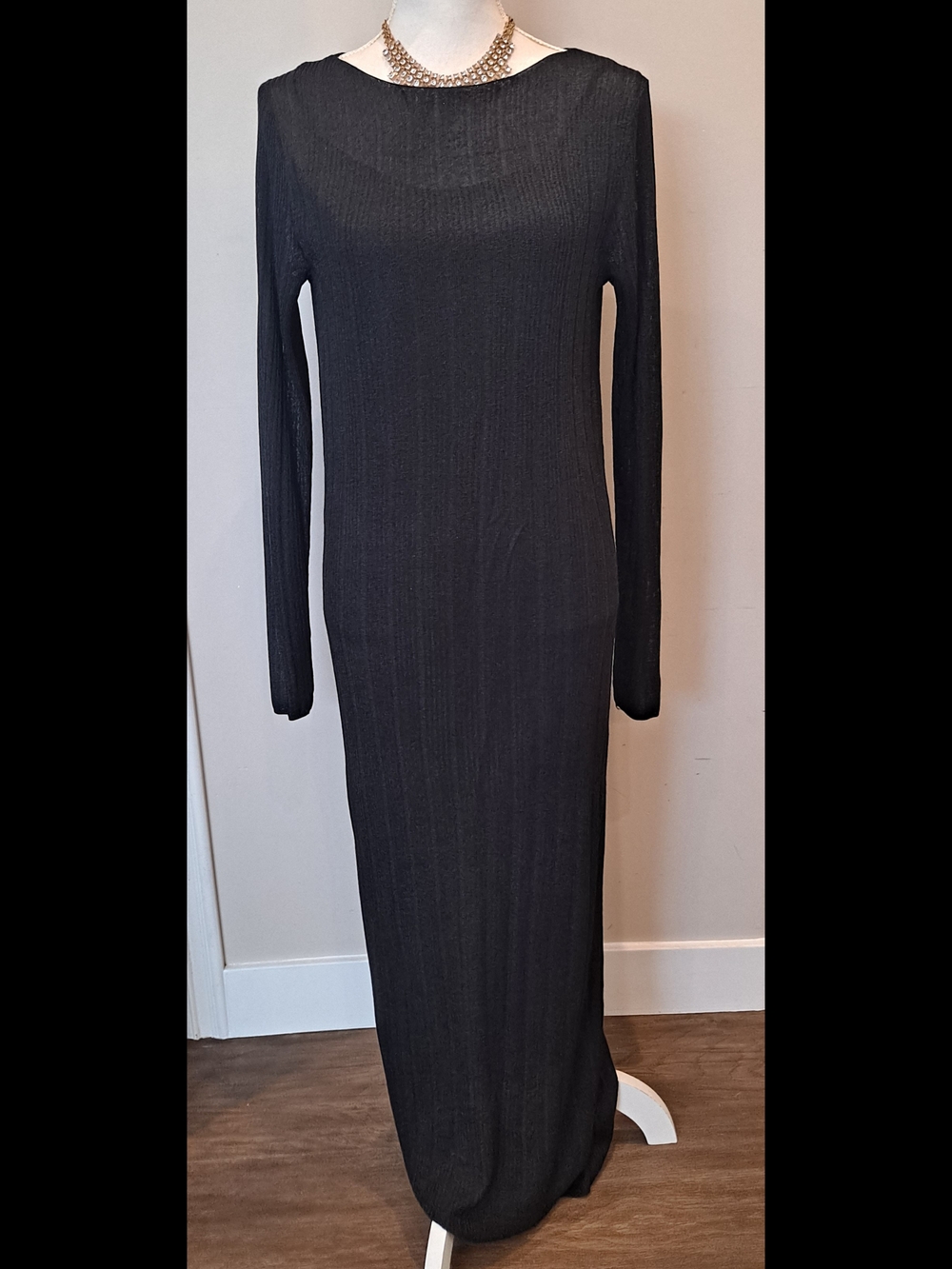 a new day Black Ribbed Long-Sleeve Maxi Dress Medium